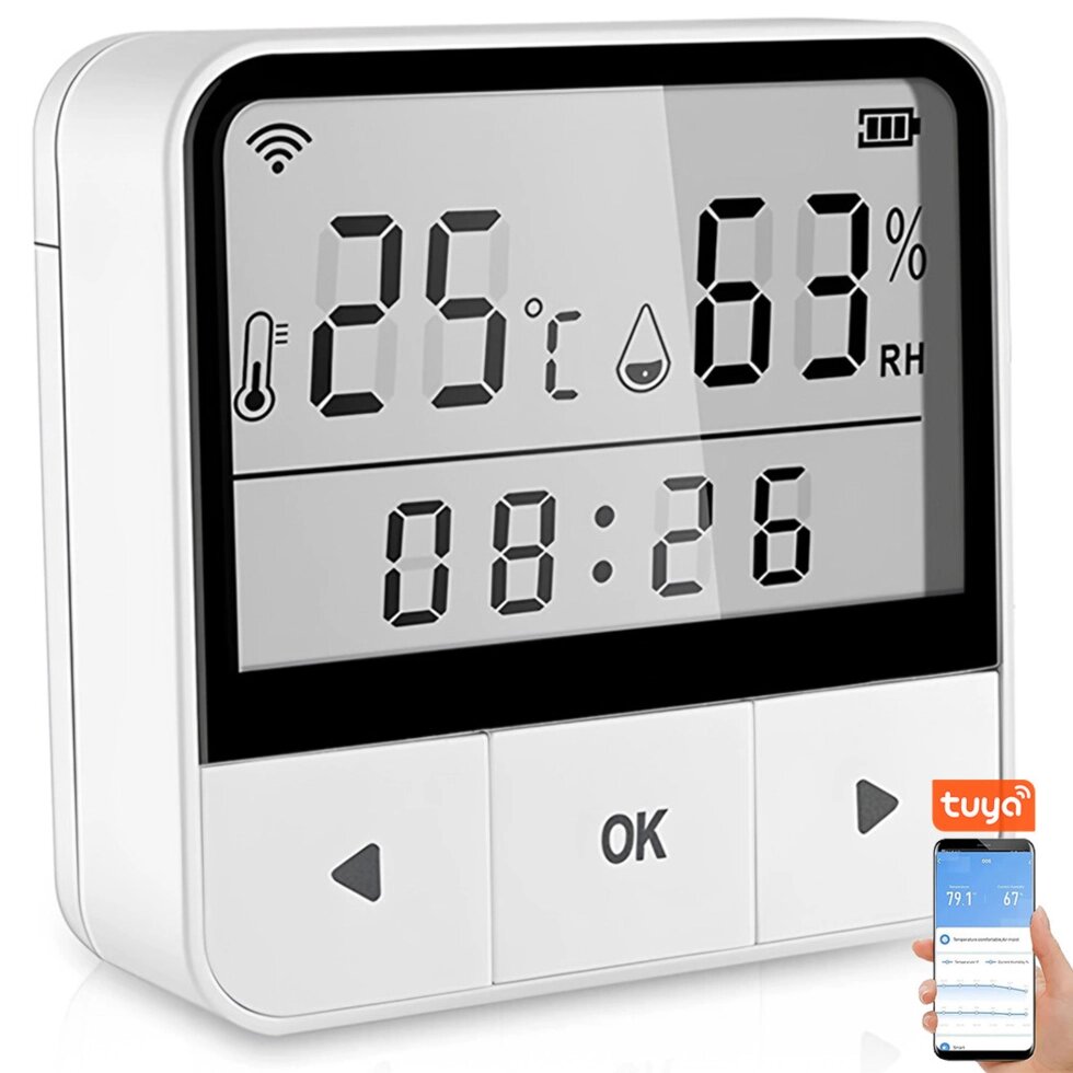 WiFi термогігрометр кімнатний USmart THD-04w, розумний датчик температури та вологості з годинником, Tuya від компанії Гаджет Гік - Магазин гаджетів - фото 1