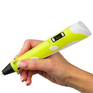 3D ручка c LCD дисплеєм 3DPen Hot Draw 3 Yellow + Досточка + Ножиці + Комплект еко пластику для малювання 159 метрів