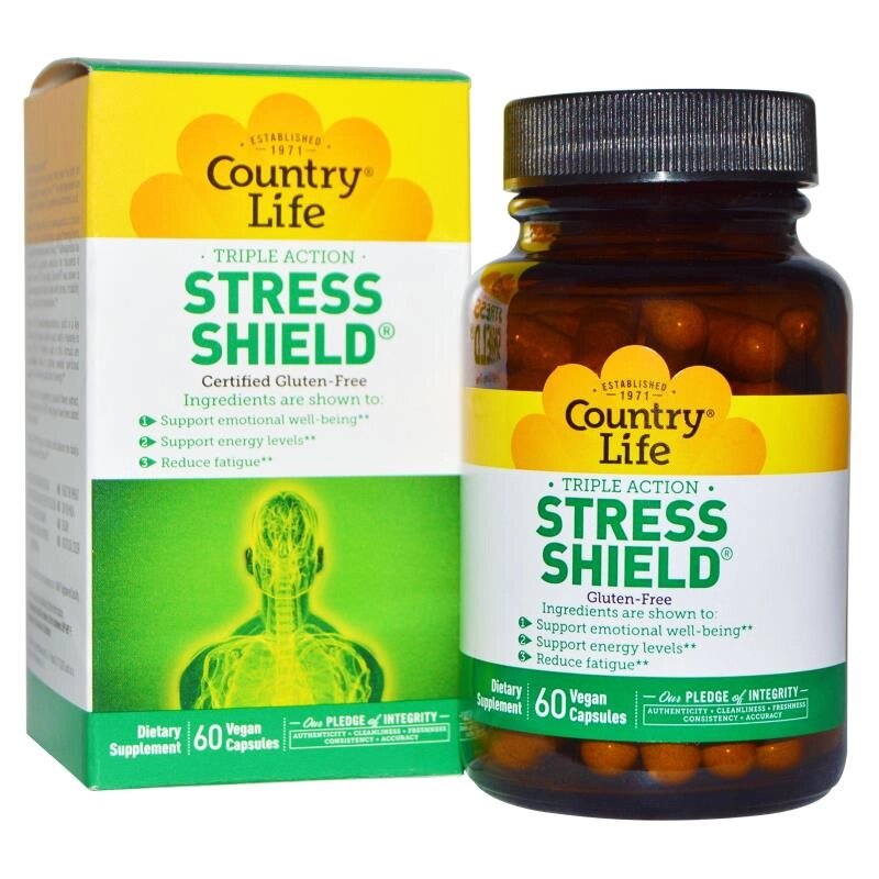 Антистресовий Енергетичний Комплекс, Stress Shield, Country Life, 60 гелевих капсул від компанії Придбай - фото 1