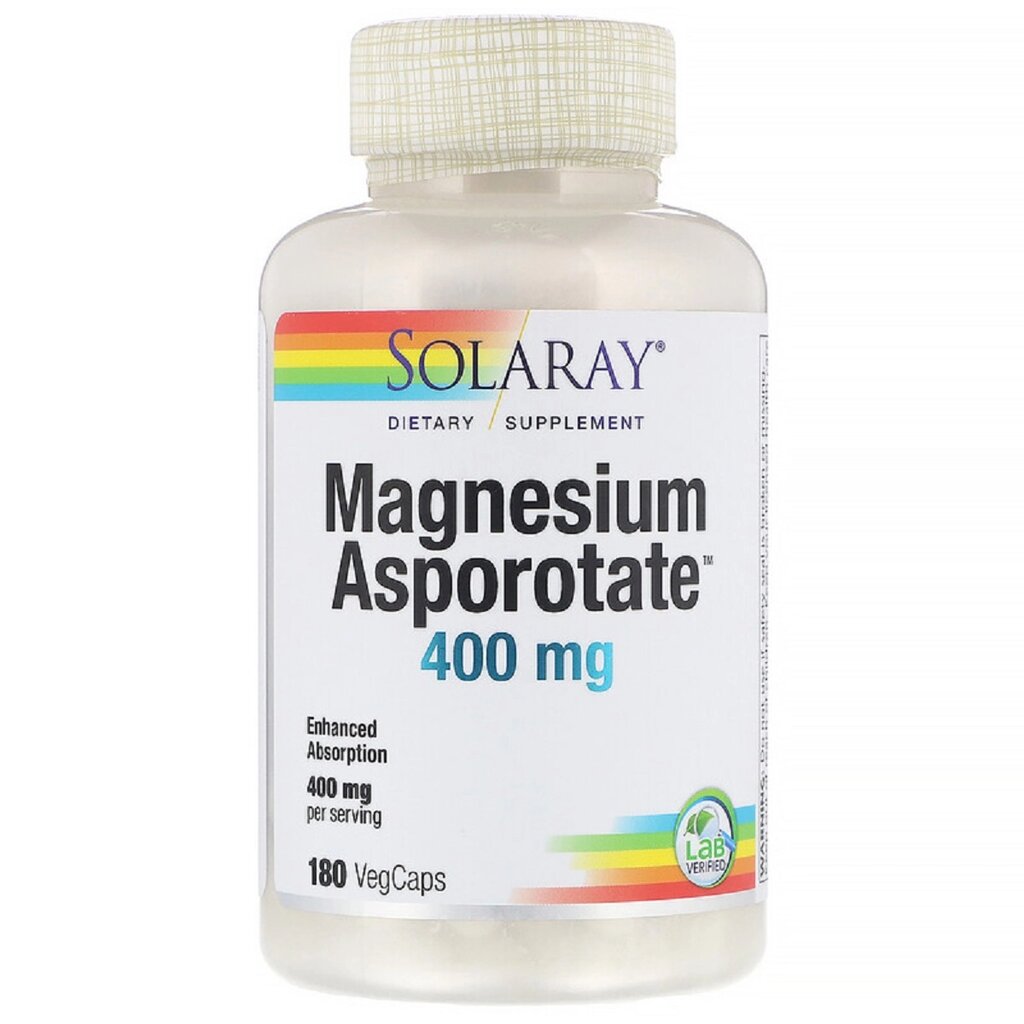 Аспартат Магнію, Magnesium Asporotate, Solaray, 400 мг, 180 Капсул від компанії Придбай - фото 1