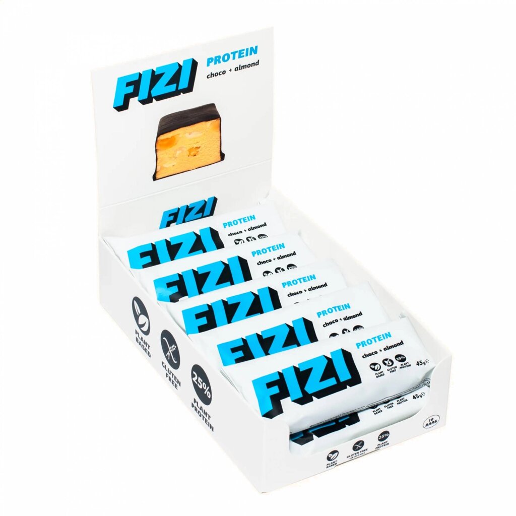 Батончики протеїнові FIZI Protein Bar 10х45g Almond-Choco (1086-2022-10-0333) від компанії Придбай - фото 1