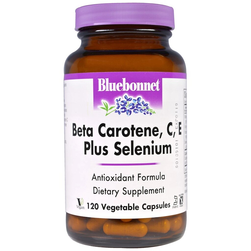 Бета-Каротин, C, Е+Селен, Beta Carotene, C, E Plus Selenium, Bluebonnet Nutrition, 120 капсул від компанії Придбай - фото 1