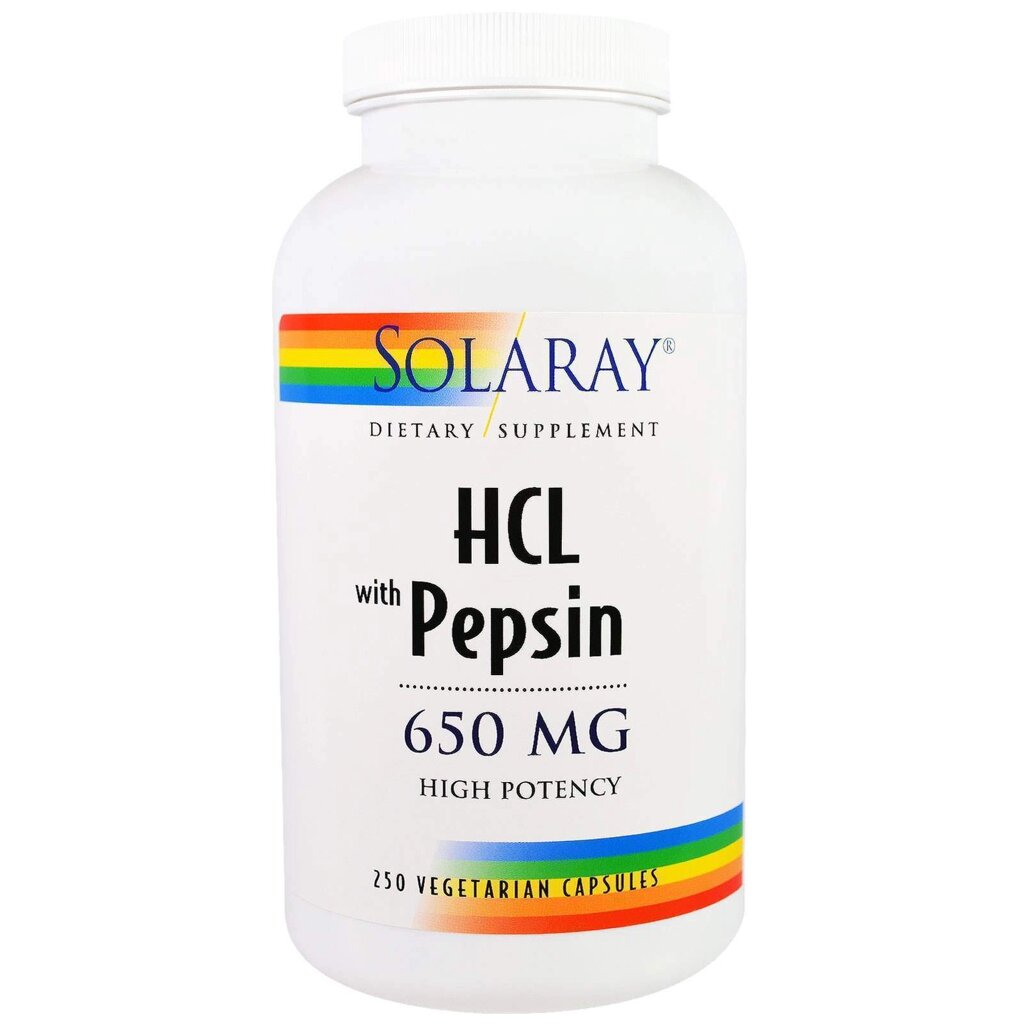 Бетаїн HCl + пепсин HCL with Pepsin Solaray 650 мг 250 капсул від компанії Придбай - фото 1