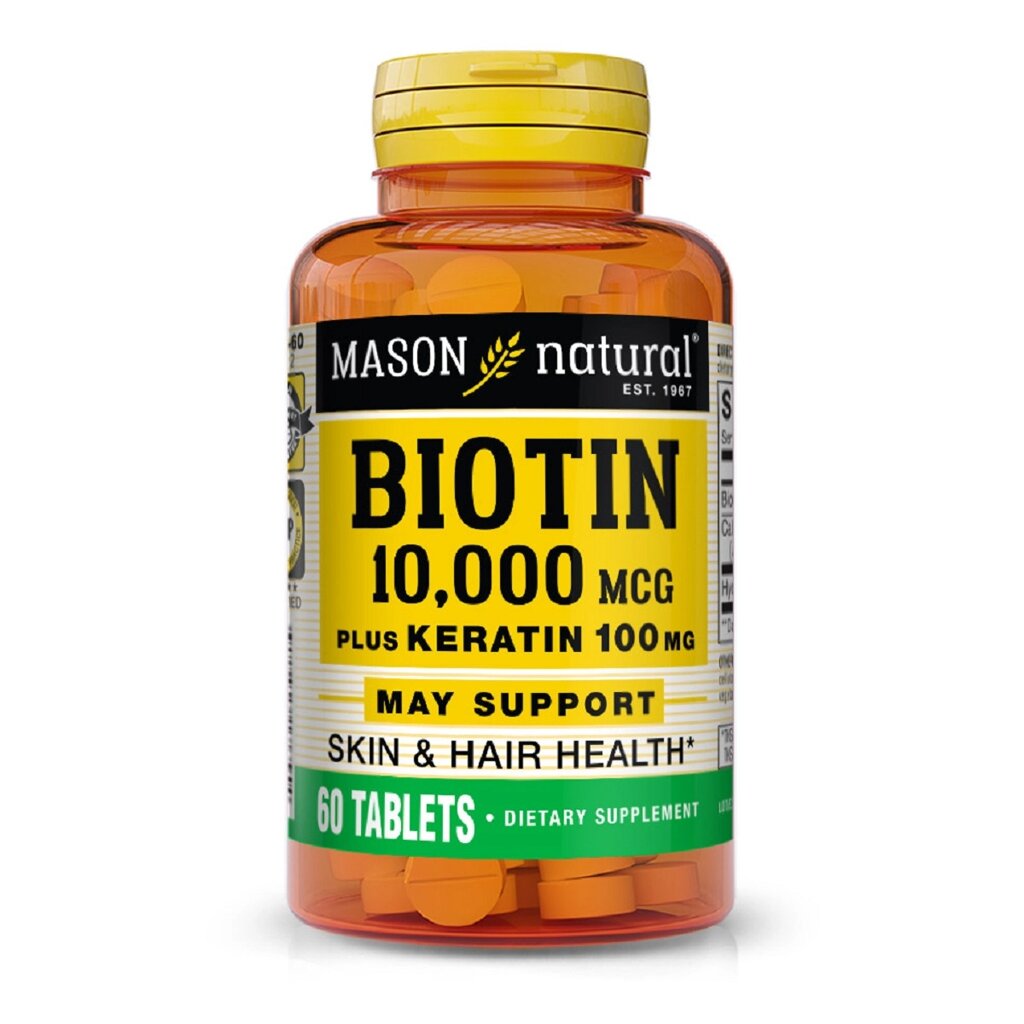 Біотин 10000мкг із кератином Biotin Plus Keratin Mason Natural 60 таблеток від компанії Придбай - фото 1