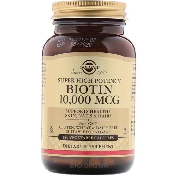 Біотин Solgar Biotin Super High Potency 10000 mcg 120 Veg Caps SOL-52392 від компанії Придбай - фото 1