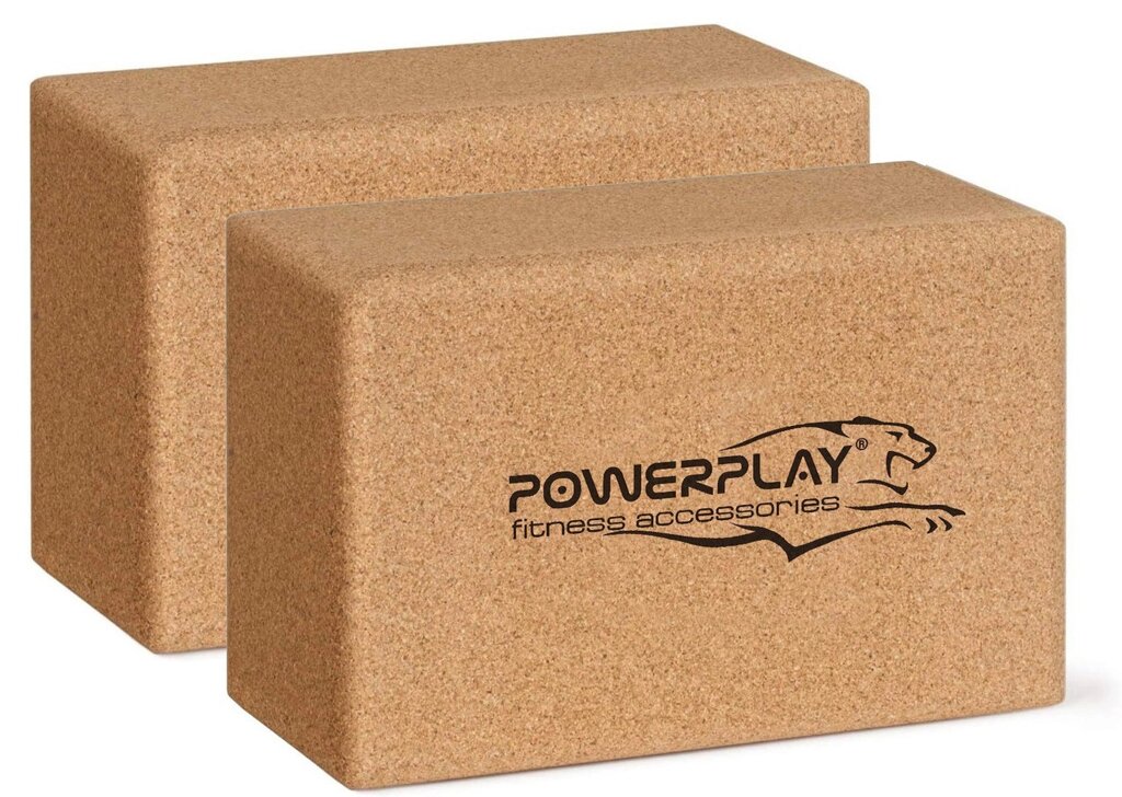 Блоки для йоги 2шт PowerPlay PP_4006 із пробкового дерева Cork Yoga Block пара від компанії Придбай - фото 1