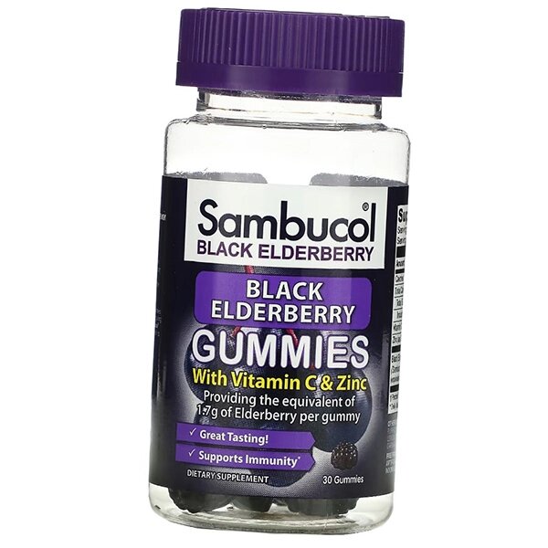 Чорна бузина Вітамін C та Цинк Black Elderberry Gummies Sambucol 30таб (71513007) від компанії Придбай - фото 1