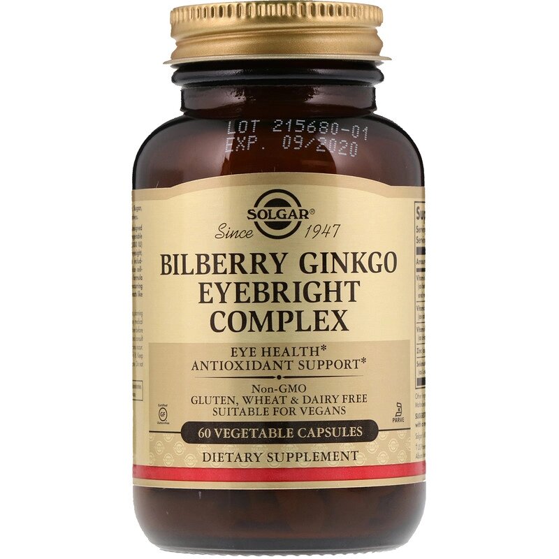 Чорниця очанка та гінкго для зору Bilberry Ginkgo Eyebright Solgar комплекс 60 вегетаріанських капсул від компанії Придбай - фото 1