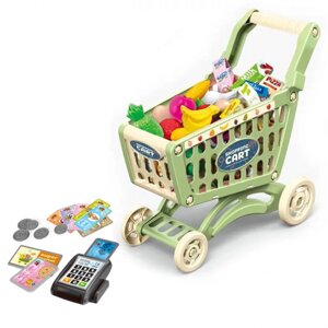 Дитячий ігровий набір продавця і покупця Combuy Кошик з Фруктами і Терміналом Зелена (617)