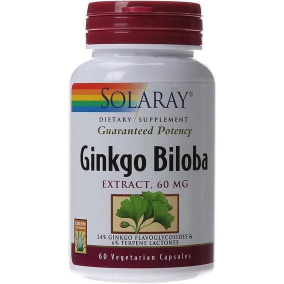 Гінкго Білоба Solaray Ginkgo Biloba Leaf Extract 60 mg 60 Veg Caps SOR-03600 від компанії Придбай - фото 1