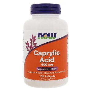 Каприлова Кислота 600 мг, Caprylic Acid, Now Foods, 100 желатинових капсул