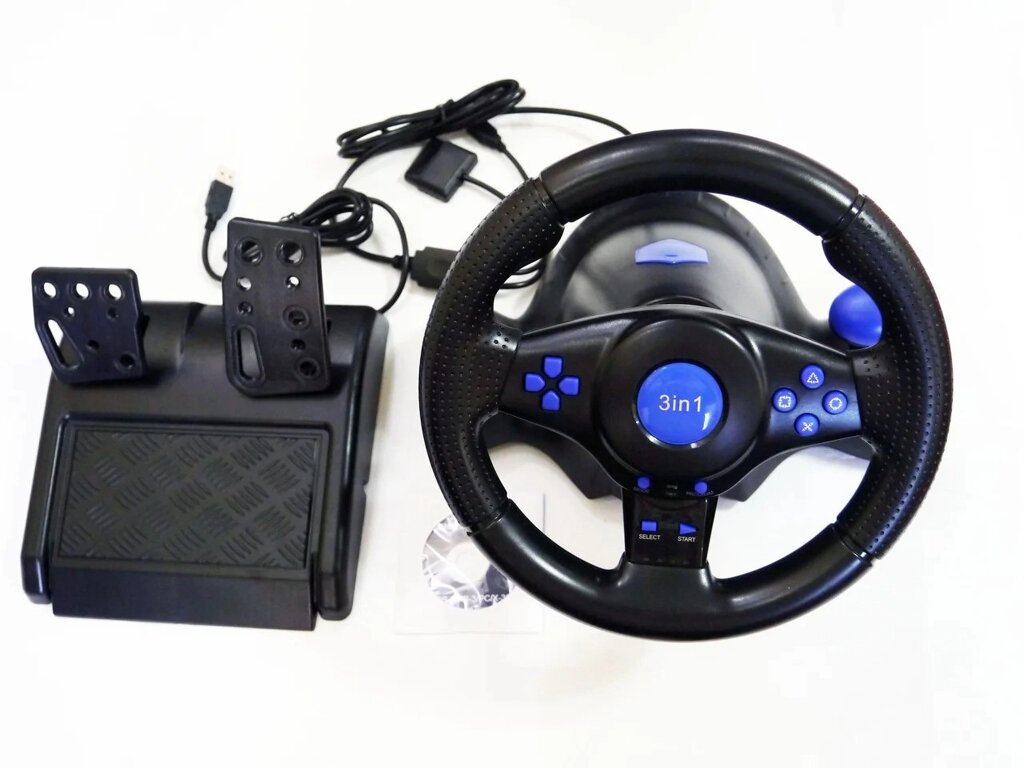 Кермо з педалями OPT-TOP 3 в1Vibration Steering wheel для приставки PS2 / PS3 / PC (1756374628) від компанії Придбай - фото 1