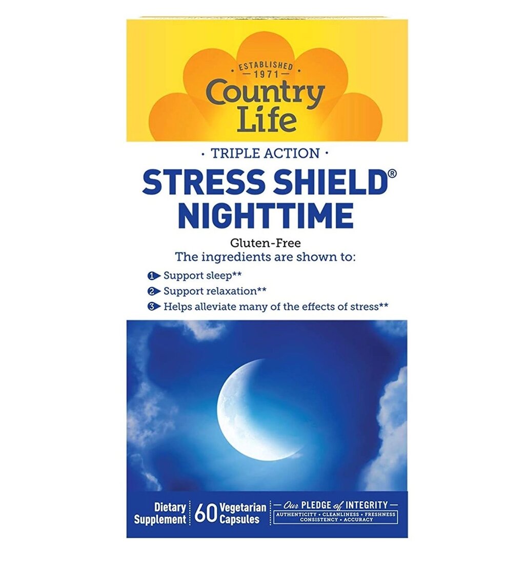 Комплекс для профілактики нервової системи Country Life Stress Shield Nighttime 60 Caps від компанії Придбай - фото 1