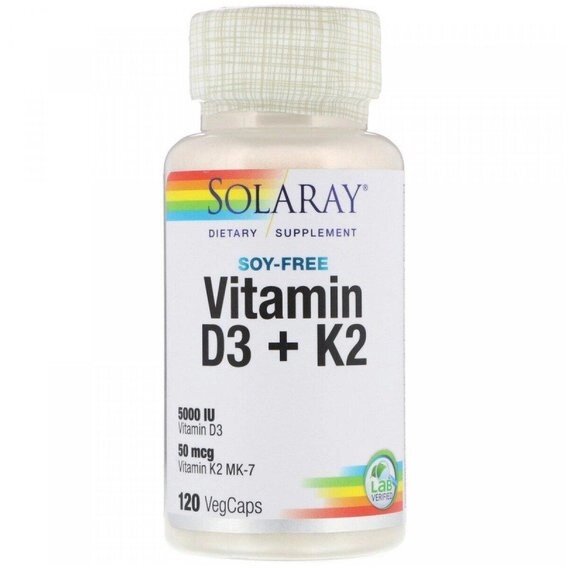 Комплекс Вітамін D3+K2 Solaray Soy-Free Vitamin D3 + K2 120 Veg Caps SOR-57445 від компанії Придбай - фото 1