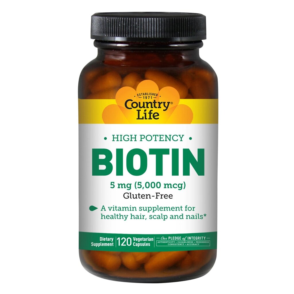 Концентрований Біотин В7 Country Life 5 мг High Potency Biotin 120 желатинових капсул (CLF6506) від компанії Придбай - фото 1