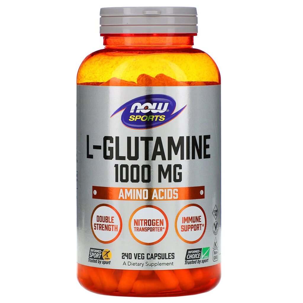 L-глютамін L-Glutamine Now Foods Sports подвійної сили 1000 мг 240 вегетаріанських капсул від компанії Придбай - фото 1