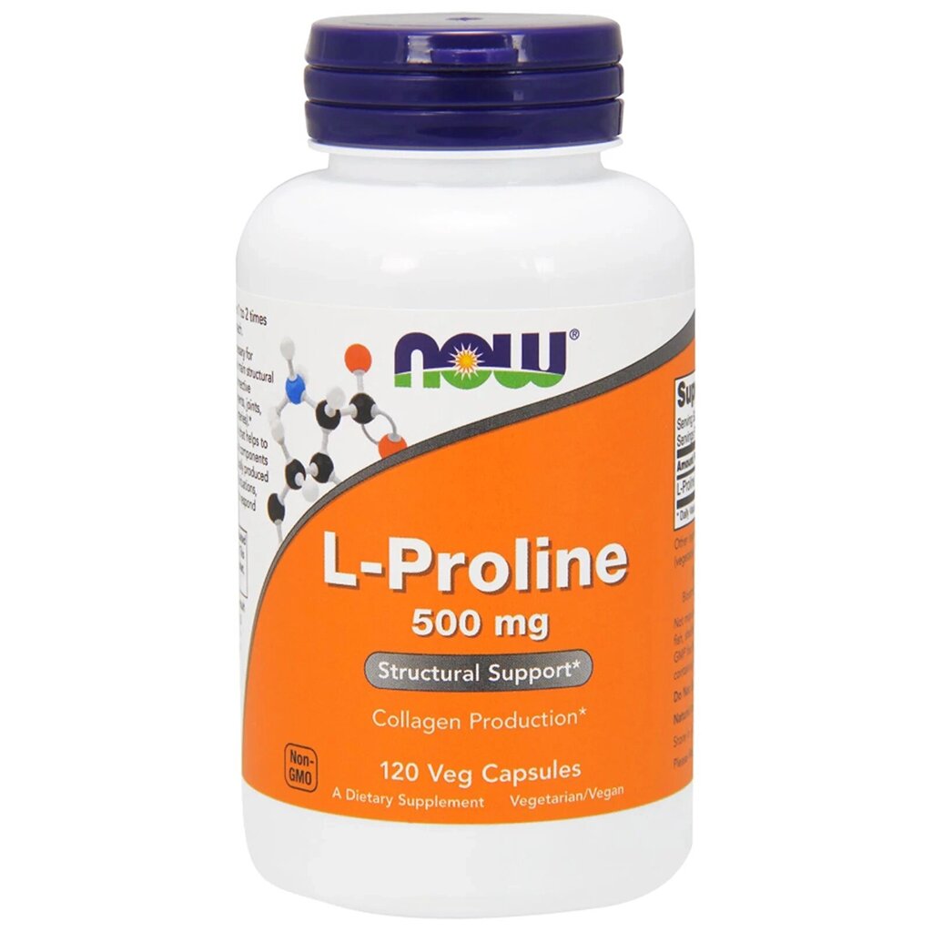 L-Пролін, 500 мг, Now Foods, L-Proline, 120 рослинні капсули від компанії Придбай - фото 1