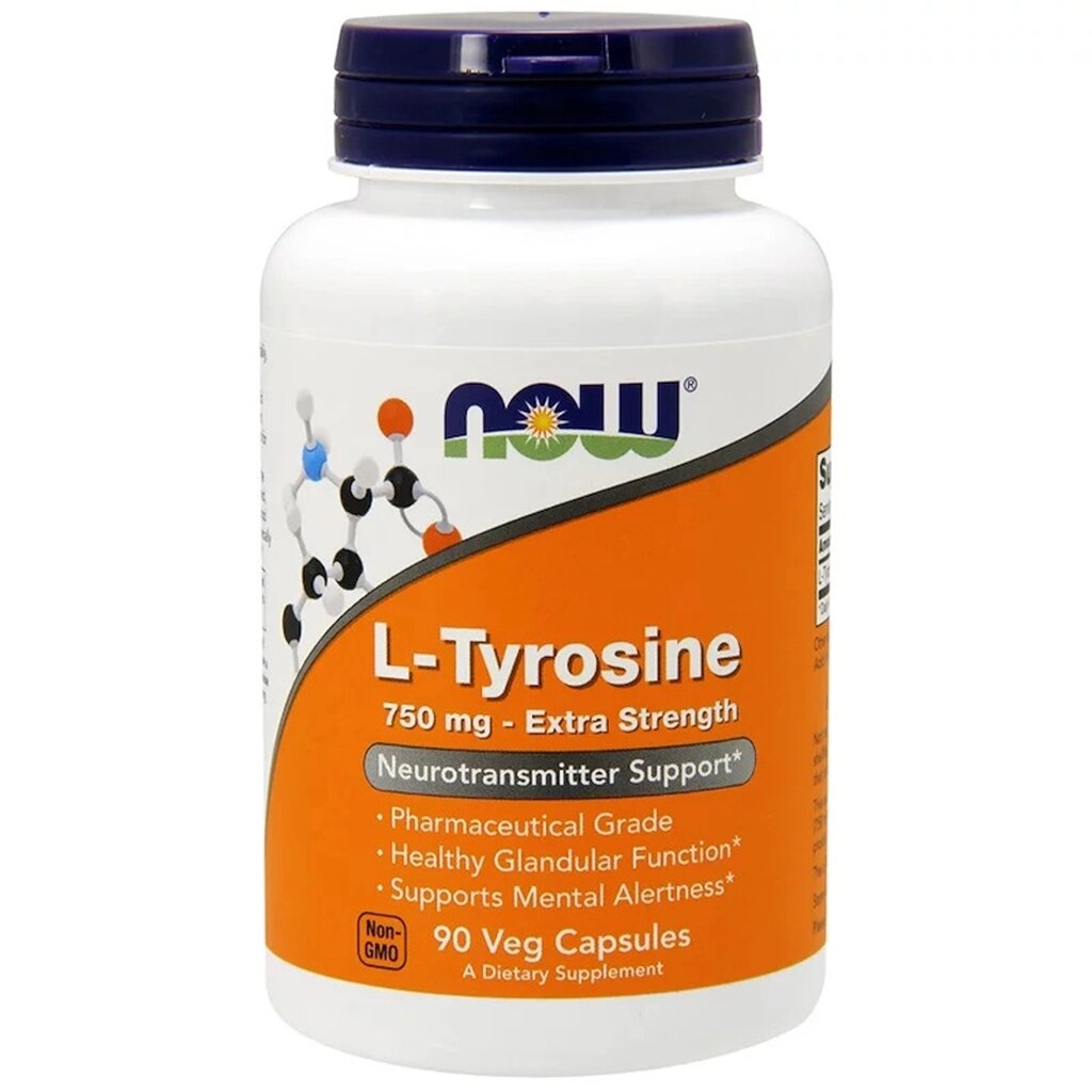 L-Тирозин, L-Tyrosine, Now Foods, 750 мг, 90 вегетаріанських капсул від компанії Придбай - фото 1