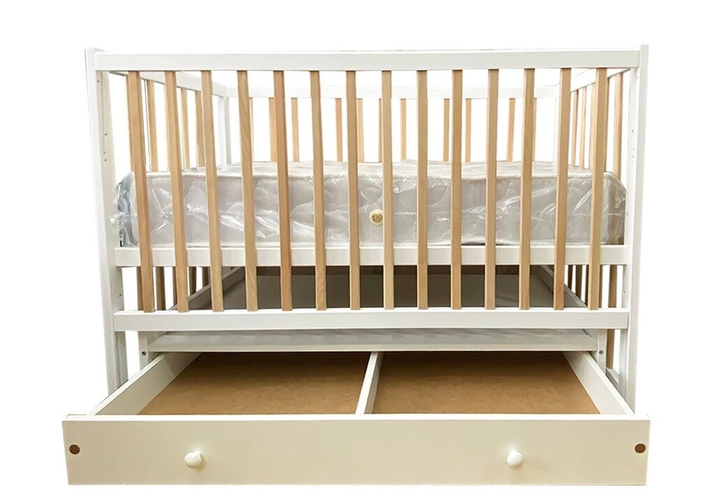 Ліжечко дерев'яне з опускною боковиною Наталка Софія 120 х 60 см White (133040) від компанії Придбай - фото 1