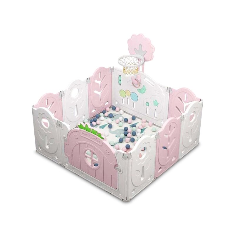 Манеж BabyPlayPen "Магічної ліс" вбудоване баскетбольне кільце 123*123*60 см Рожевий від компанії Придбай - фото 1