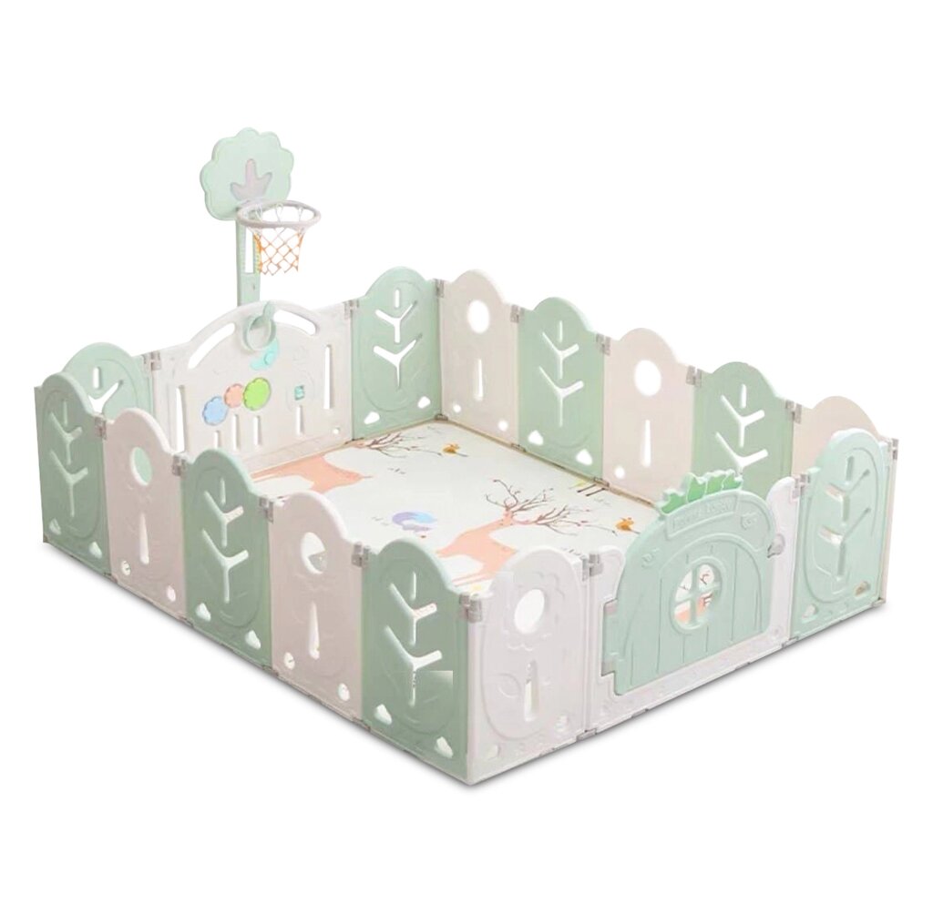 Манеж BabyPlayPen "Магічної ліс" вбудоване баскетбольне кільце 165*205*62 Оливковий від компанії Придбай - фото 1