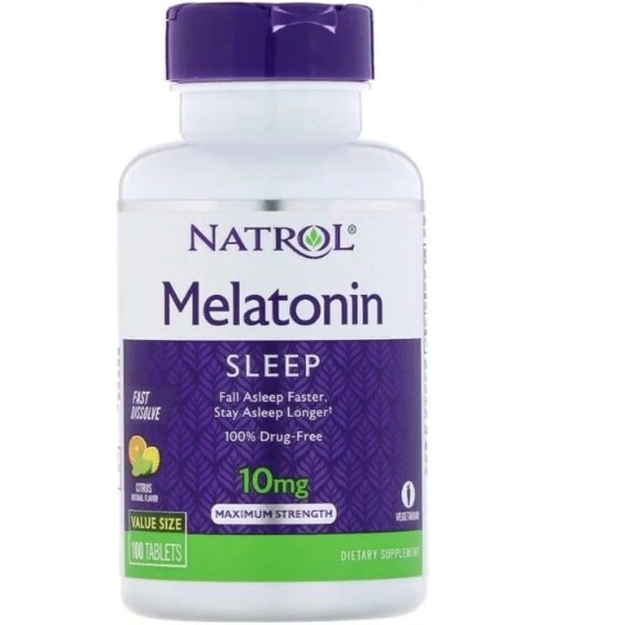 Мелатонін для сну Natrol Melatonin Maximum Strength 10 mg 100 Tabs Citrus Flavor NTL-07166 від компанії Придбай - фото 1