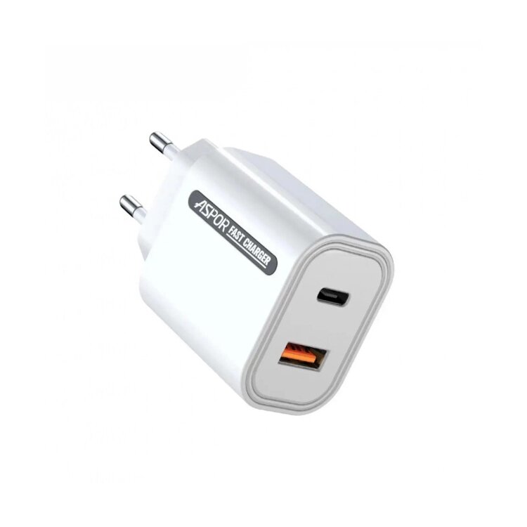 Мережеве зарядний пристрій Aspor A806 Fast Charger (USB/USB-C/3A/33W)- білий від компанії Придбай - фото 1