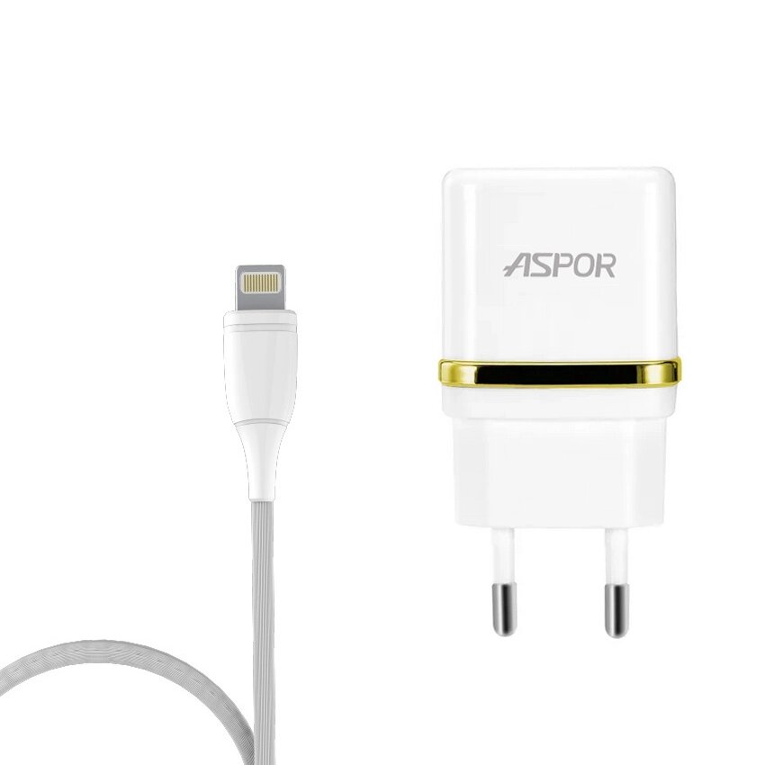 Мережевий зарядний пристрій Aspor A828 Eco 2USB/2.4A + кабель USB – Lightning- білий від компанії Придбай - фото 1