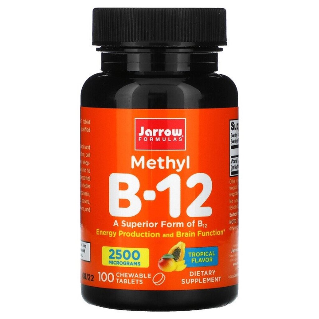 Метил B-12, 2500 мкг, тропічний смак, Methyl B-12, Jarrow Formulas, 100 жувальних пігулок від компанії Придбай - фото 1