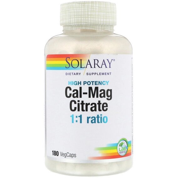 Мікроелемент Кальцій Solaray Cal-Mag Citrate 1:1 Ratio High Potency 180 Veg Caps SOR04525 від компанії Придбай - фото 1