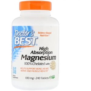 Мікроелемент Магній Doctor's Best High Absorption Magnesium 100% Chelated with Albion Minerals 240 Tabs DRB-00087