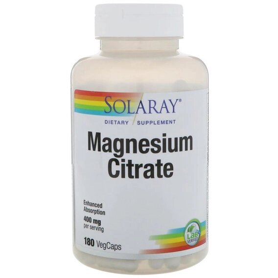 Мікроелемент Магній Solaray Magnesium Citrate 400 mg 180 Veg Caps від компанії Придбай - фото 1