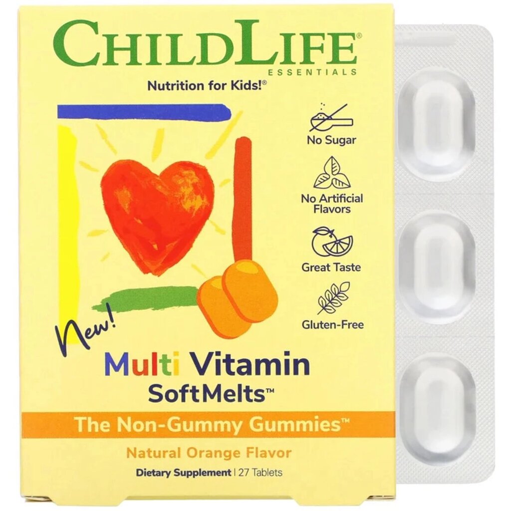 Мультивітаміни для дітей зі смаком натурального апельсина, Multi Vitamin SoftMelts, ChildLife, 27 таблеток від компанії Придбай - фото 1