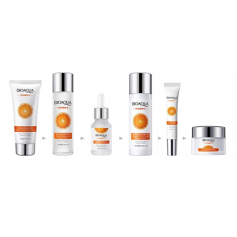 Набір для догляду за обличчям Bioaqua Vitamin C Set 6в1 зволожуючий для звуження пір від компанії Придбай - фото 1