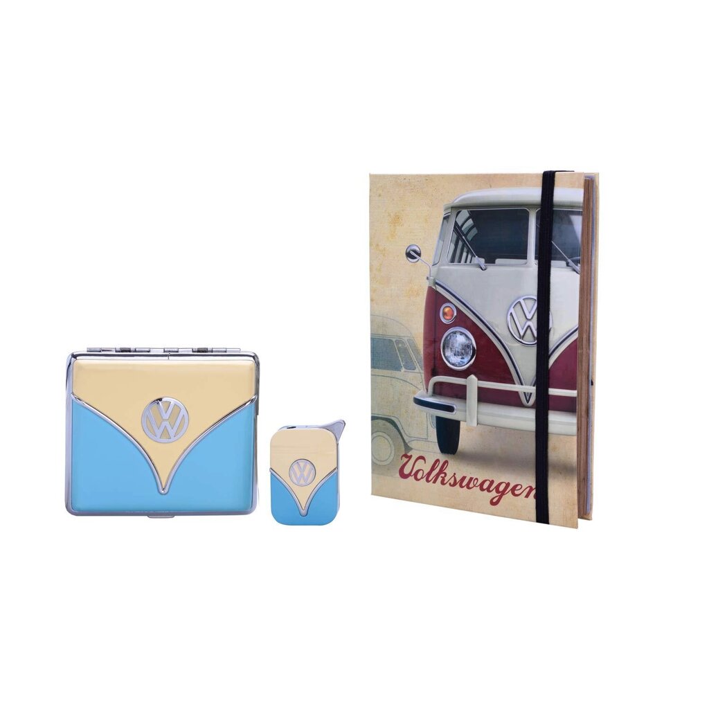 Набір портсигар і газова запальничка Licences VW Giftset Lighter&Cigarette Case Жовто-блакитний (40610066YEBLU) від компанії Придбай - фото 1