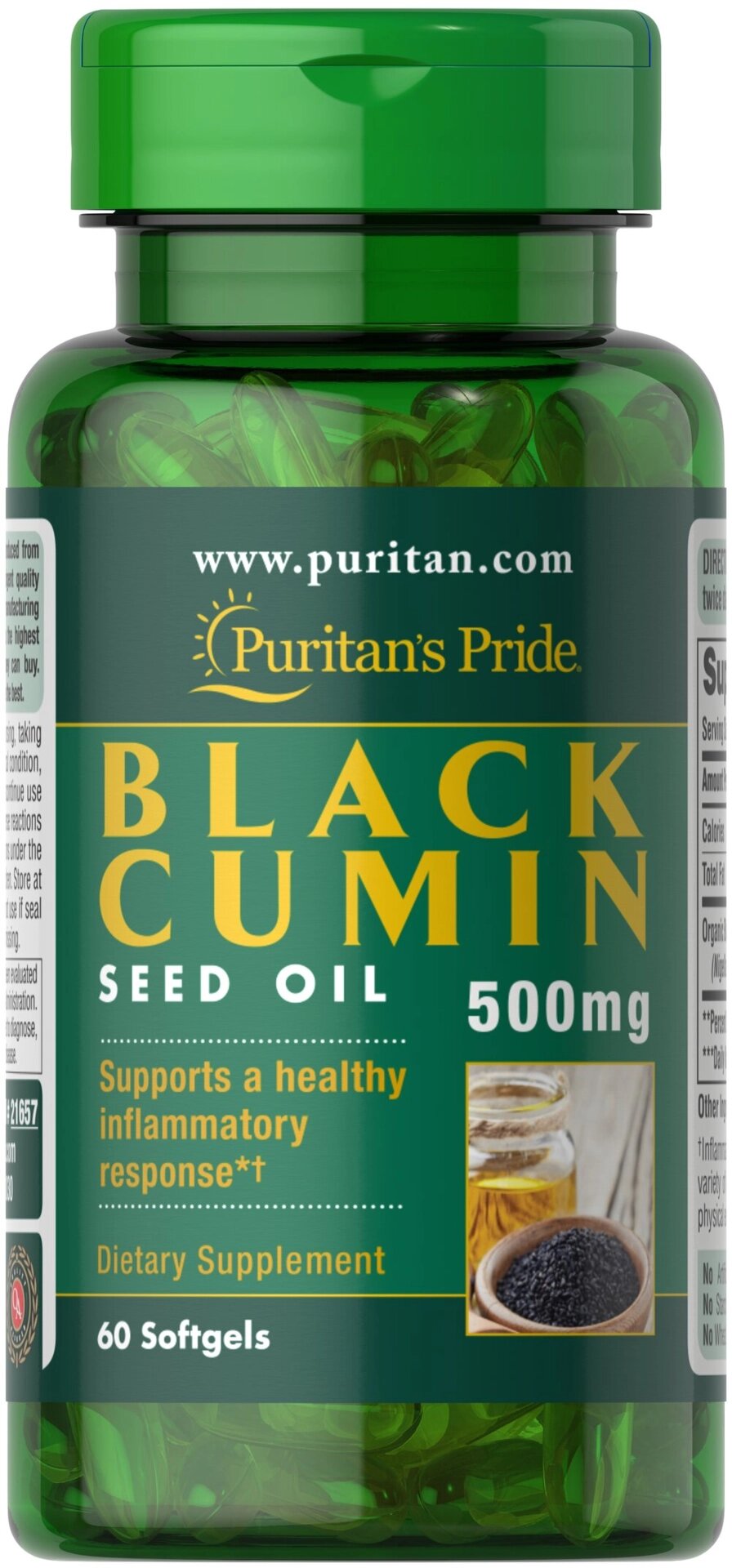 Натуральна добавка для імунітету Puritan's Pride Black Cumin Seed Oil 500 mg 60 Softgels від компанії Придбай - фото 1