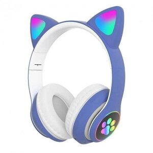 Навушники Котячі вушка Cute Headset 280ST Bluetooth MicroSD FM-Радіо Сині + Карта пам'яті 32GB