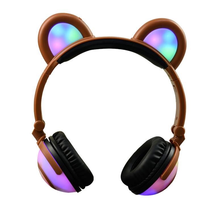 Навушники Linx Bear Ear Headphone з ведмежими вушками LED підсвічування 350 mAh Коричневий (SUN1863) від компанії Придбай - фото 1