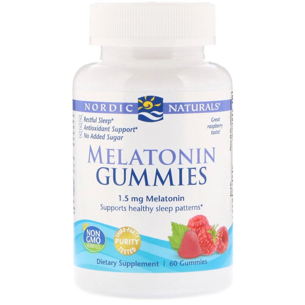 Nordic Naturals, Melatonin Gummies, Raspberry, 1.5 mg, 60 Gummies від компанії Придбай - фото 1