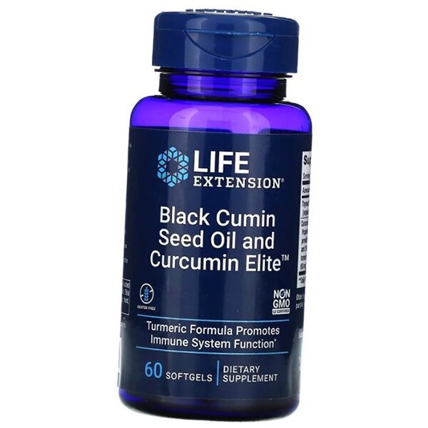 Олія насіння чорного кмину та куркумін Black Cumin Seed Oil and Curcumin Elite Life Extension 60гелкапс (71346030) від компанії Придбай - фото 1