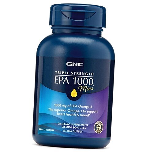 Омега 3 Ейкозапентаеновая Кислота Triple Strength EPA 1000 Mini GNC 90гелкапс (67120011) від компанії Придбай - фото 1