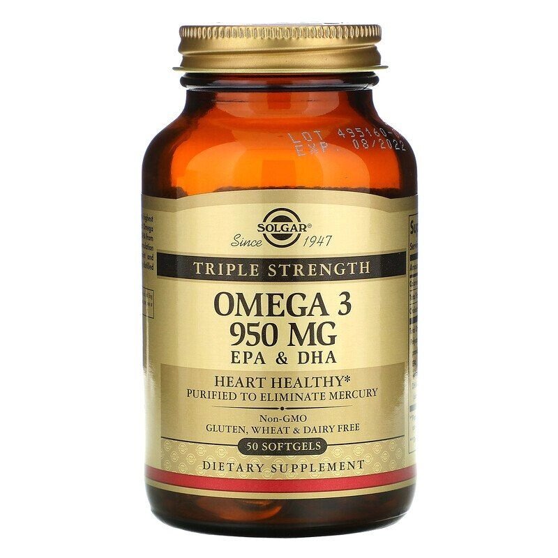 Омега-3 риб'ячий жир Omega-3 EPA DHA Solgar потрійна сила 950 мг 50 гелевих капсул від компанії Придбай - фото 1