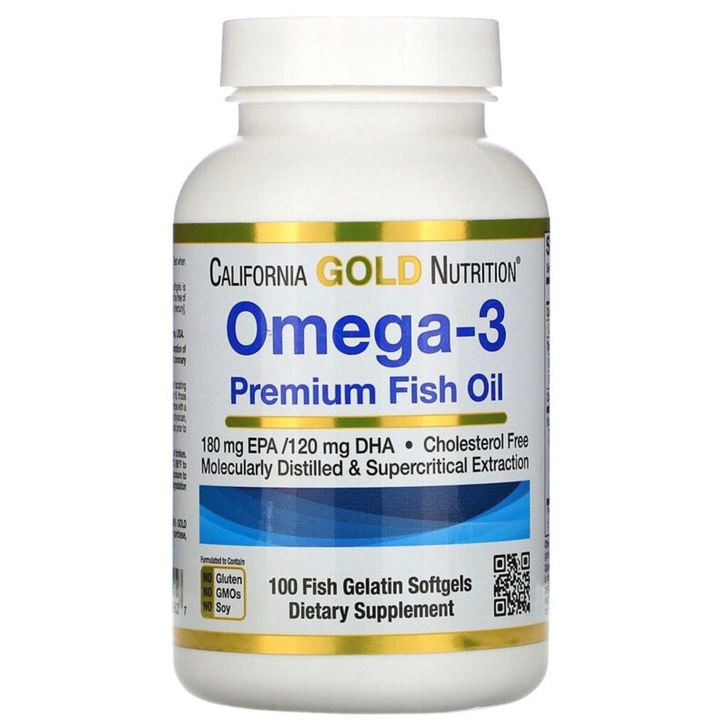 Омега-3, риб'ячий жир преміальної якості, Omega-3, Premium Fish Oil, California Gold Nutrition, 100 рибно-желатинових від компанії Придбай - фото 1