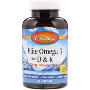 Омега 3 + вітамін Д3 і вітамін К Omega-3 Plus D & K Carlson Labs 60 гелевих капсул