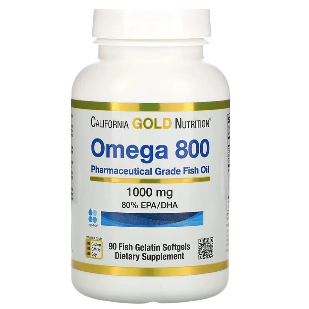 Омега 800, Риб'ячий жир фармацевтичної якості, 1000 мг, California Gold Nutrition, 90 желатинових капсул від компанії Придбай - фото 1