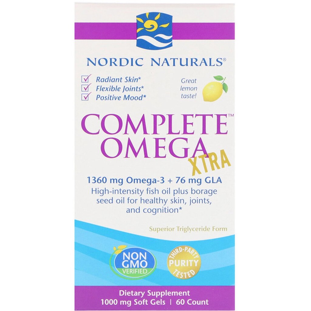 Омега комплекс з Лимоном Екстра 1000 мг Nordic Naturals Complete Omega Xtra 60 желатинових капсул від компанії Придбай - фото 1