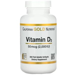 Вітамін D California Gold Nutrition Vitamin D3 2000 IU 360 Fish Softgels