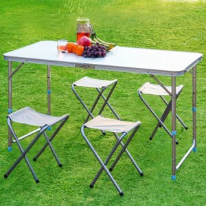 Розкладний туристичний стіл для пікніка зі стільцями Folding Table 120х70х60см Білий