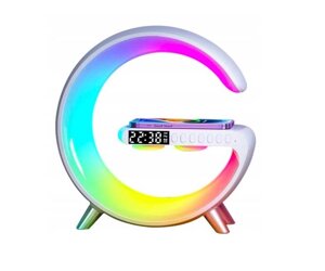 Портативна колонка Lugi c RGB-підсвічуванням BT/TF/Wireless Charger/USB/FM/AUX/Clock 15 Вт біла (UR126)