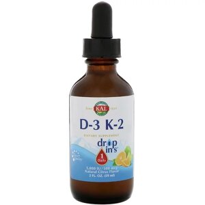 Вітамін D3 та K2 KAL Vitamin D-3 K-2 Drop цитрусовий смак 59 мл (CAL41369)